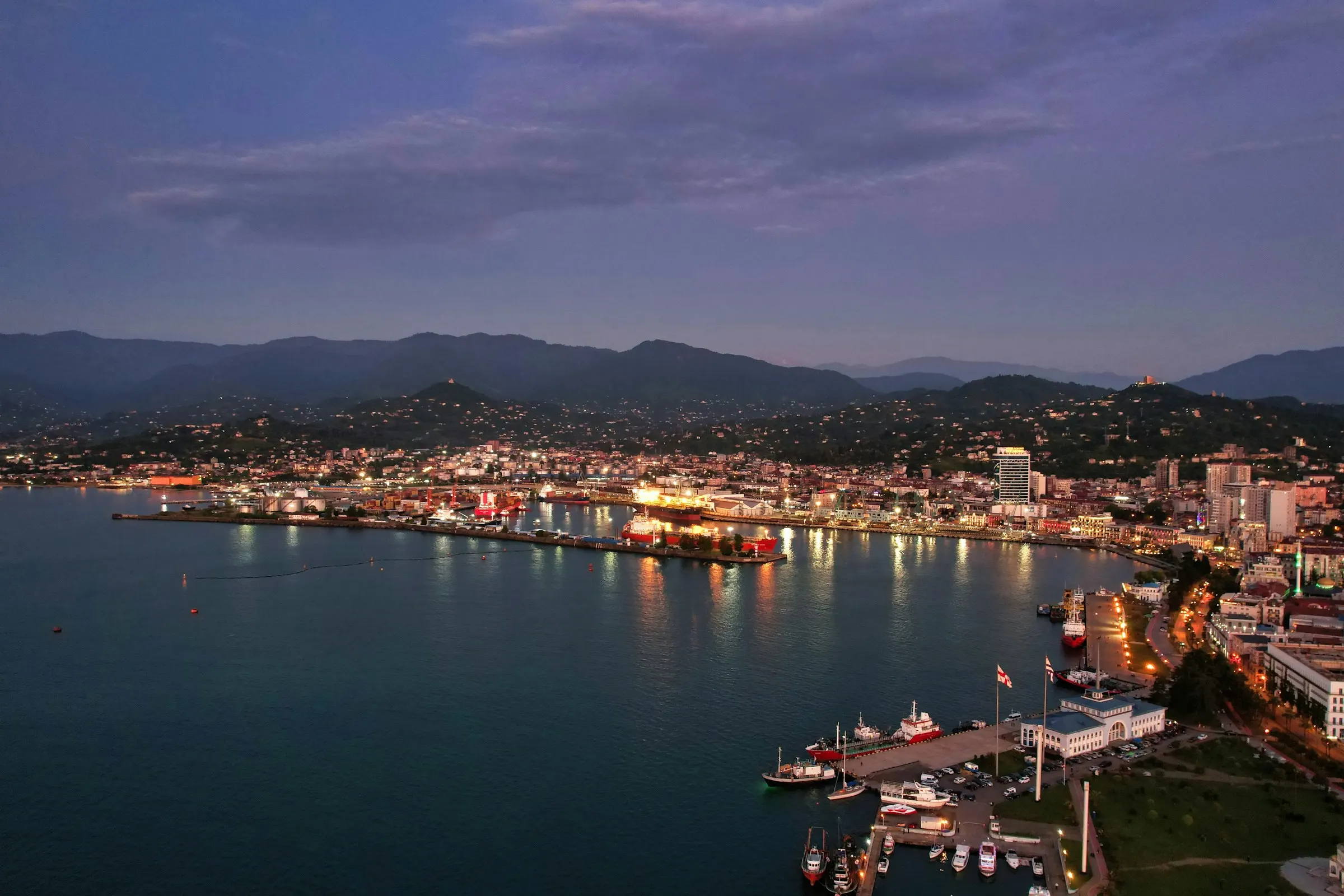 Batumi coastline and skyline at night